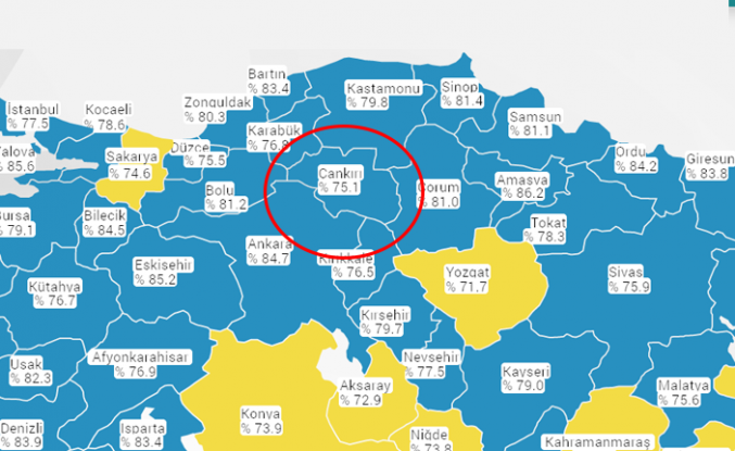 Çankırı Kovid-19 aşı haritasında mavi renge döndü